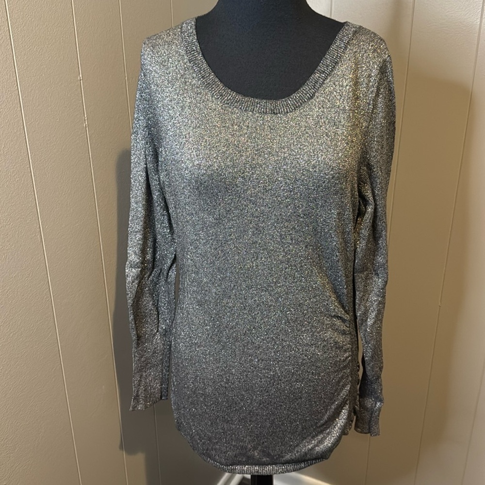 Banana Republic gray sparkle nylon/wool/polyester/cashmere/metallic sweater. Lrg